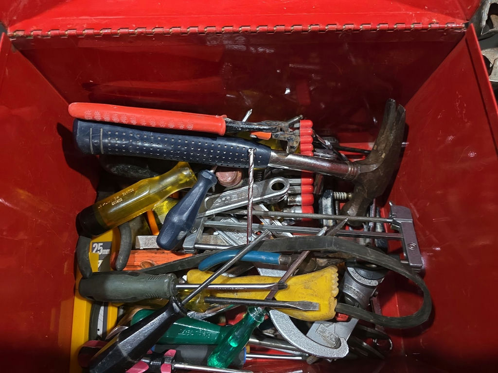 Red Metal Toolbox with Assorted Hand Tools - image 2 of 5