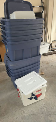 Rubbermaid Roughneck Storage Boxes and H-E-B Foam Cooler - Image 1 of 5