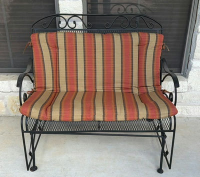 Wrought Iron Outdoor Bench with Cushions - Image 1 of 5