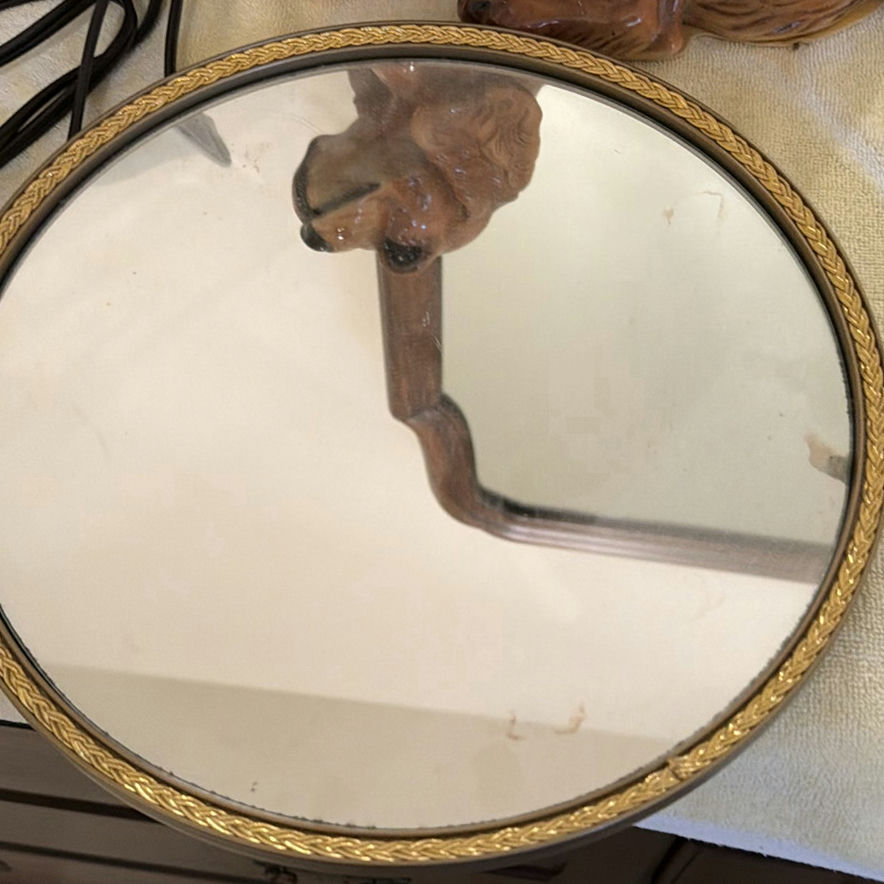 Ceramic Dog Figurine Lamp, Covered Wagon Lamp, and Oval Mirror - image 4 of 6