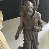 Two Robed Figurine Statues and Metal Mesh Table - thumbnail 3 of 5