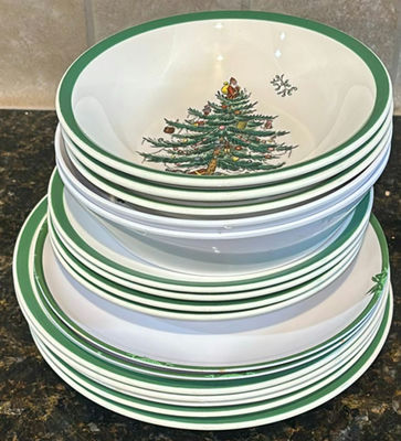 Ceramic Christmas-Themed Bowls and Plates with Glass Jars - Image 1 of 11
