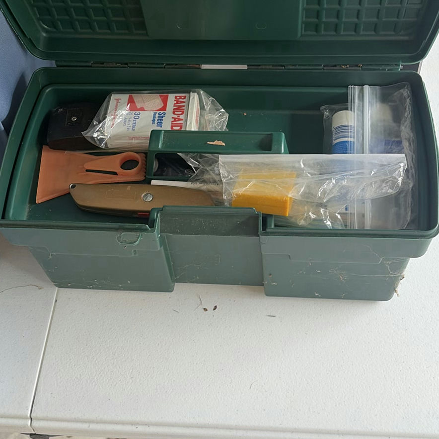 Plastic Storage Bins and Toolbox with Assorted Safety and Cleaning Items - image 4 of 5