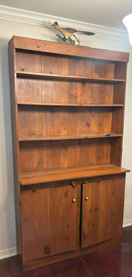 Wooden Hutch Cabinet with Shelving and Bird Sculpture - Image 1 of 5
