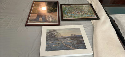 Three Framed Art Prints Including Landscape, Figurative, and Austin Map - Image 1 of 5