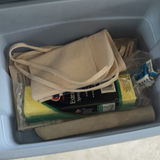 Plastic Storage Bins and Toolbox with Assorted Safety and Cleaning Items - thumbnail 3 of 5