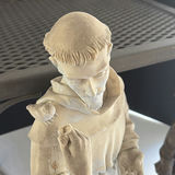 Two Robed Figurine Statues and Metal Mesh Table - thumbnail 2 of 5