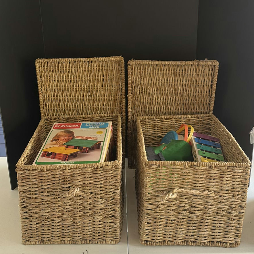 Two Wicker Storage Baskets with Children's Toys - image 2 of 5