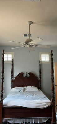 Dark wood four-poster bed with ornate headboard - Image 1 of 7