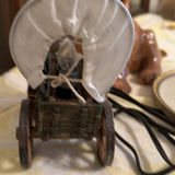 Ceramic Dog Figurine Lamp, Covered Wagon Lamp, and Oval Mirror - thumbnail 5 of 6