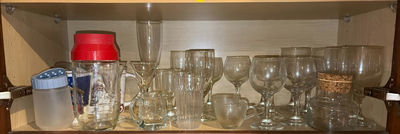 Assorted glassware and mugs on cabinet shelf - Image 1 of 5