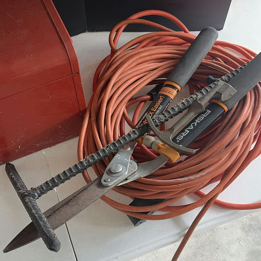All American Metal Toolbox, Fuel Can, Extension Cord, and Fiskars Hedge Shears - image 3 of 7