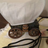 Ceramic Dog Figurine Lamp, Covered Wagon Lamp, and Oval Mirror - thumbnail 3 of 6