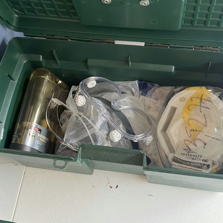 Plastic Storage Bins and Toolbox with Assorted Safety and Cleaning Items - image 5 of 5