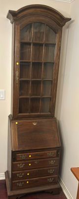 Wooden Secretary Desk with Glass-Front Upper Cabinet - Image 1 of 4