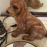 Ceramic Dog Figurine Lamp, Covered Wagon Lamp, and Oval Mirror - thumbnail 2 of 6