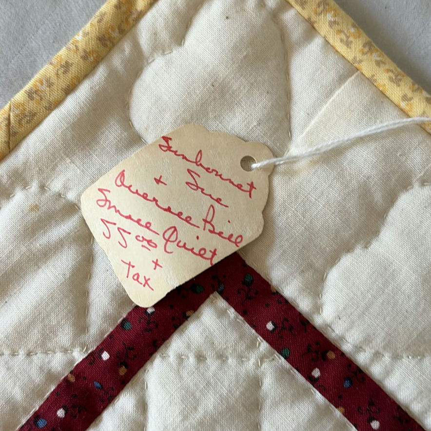 Handmade quilts and decorative pillow with bear appliqué, plus a Playmobil toy box - image 7 of 9