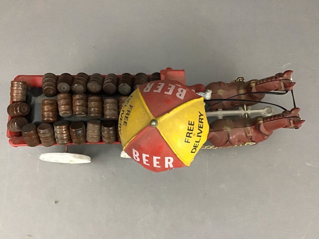 Vintage Castiron Toy Schulz’ Beer Wagon and Figurines - image 3 of 12