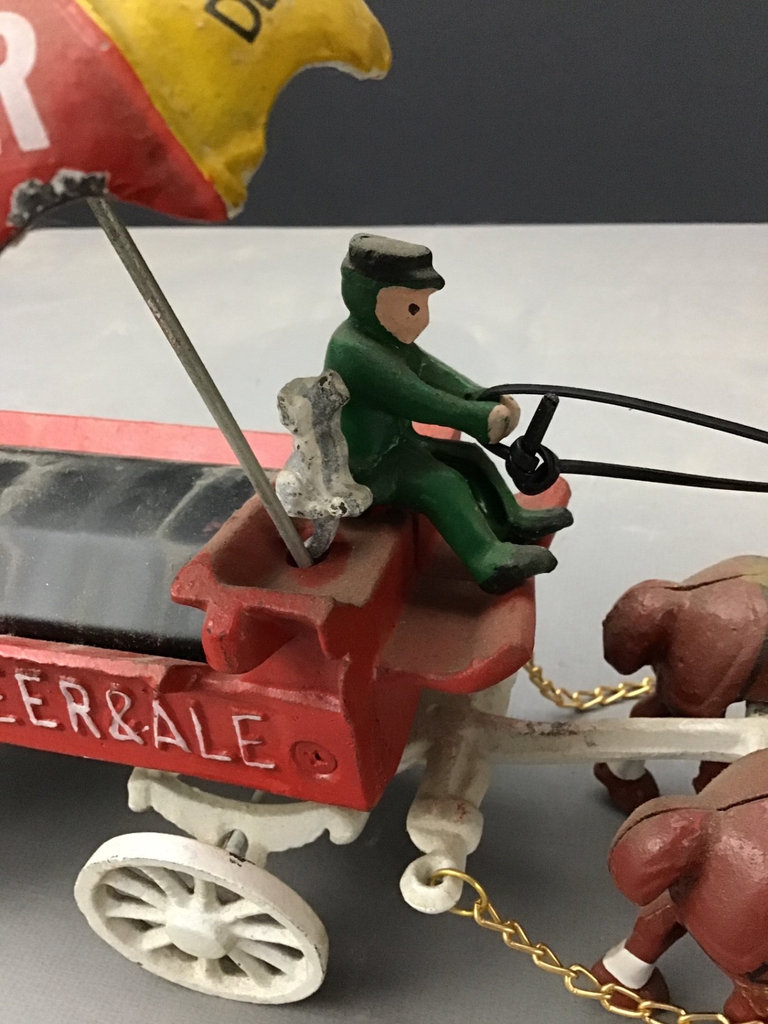 Vintage Castiron Toy Schulz’ Beer Wagon and Figurines - image 8 of 12