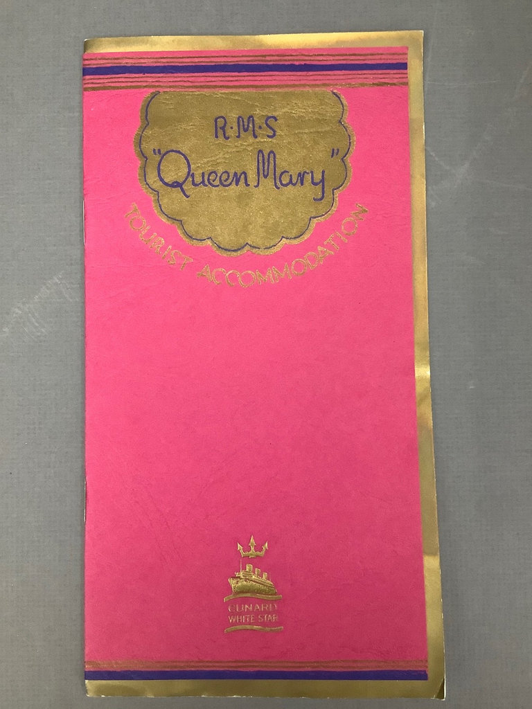 RMS Queen Mary Original Mounted Ship’s Clock and Brochures  - image 8 of 11