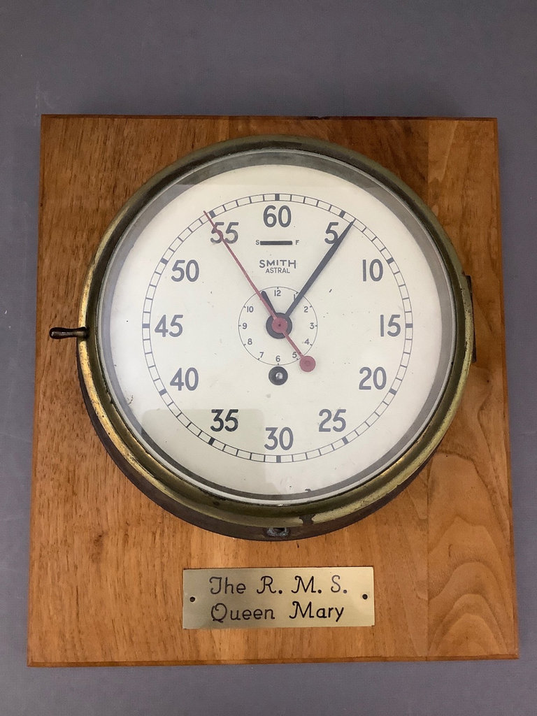 RMS Queen Mary Original Mounted Ship’s Clock and Brochures  - image 1 of 11