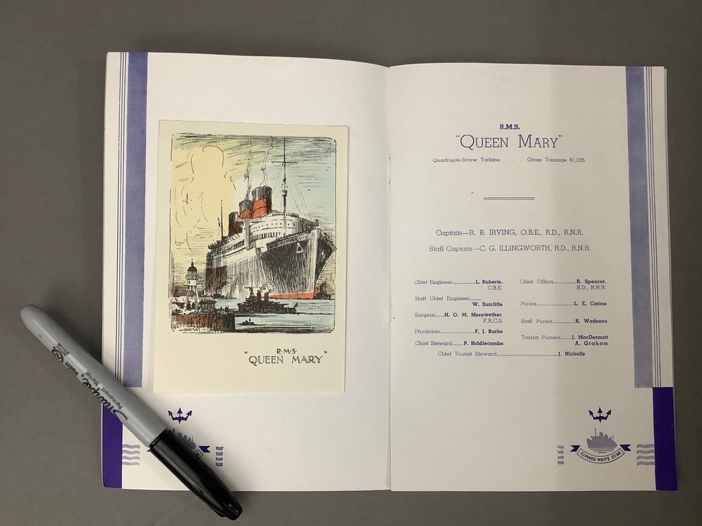 RMS Queen Mary Original Mounted Ship’s Clock and Brochures  - image 9 of 11