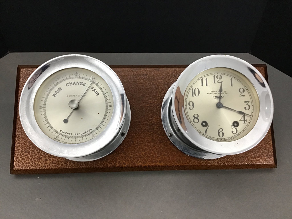 Mounted Maritime Barometer and Set Thomas Clock  - image 1 of 5