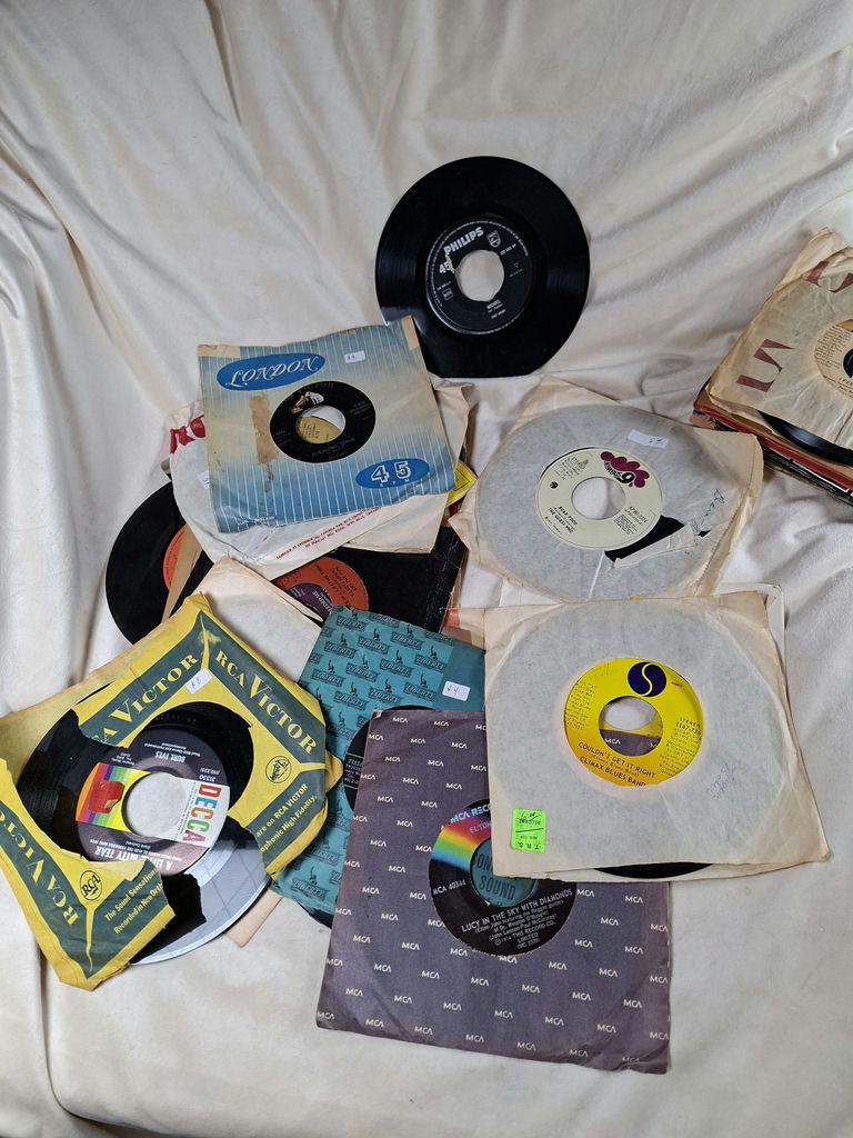 Collection of THIRTY Vintage 45 RPM Vinyl Records and Sleeves - image 5 of 6