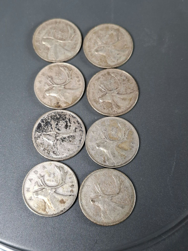 Eight CANADIAN SILVER QUARTERS from The 50s ($2 In Face Value) - image 2 of 6