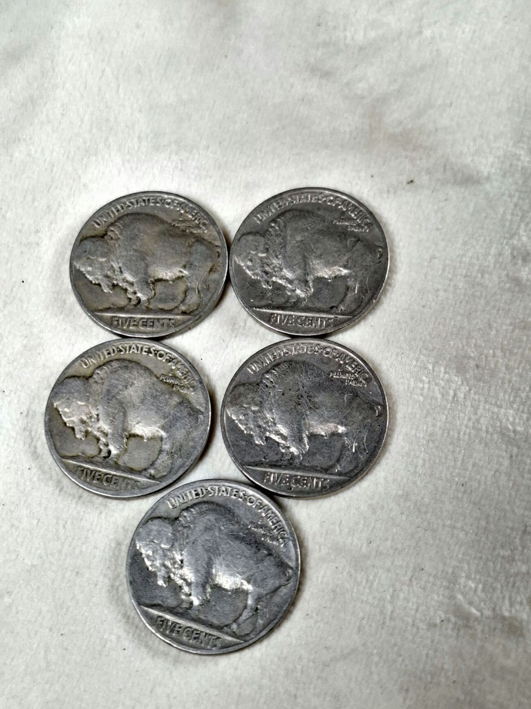 FIVE OLD USA BUFFALO NICKELS - image 1 of 2