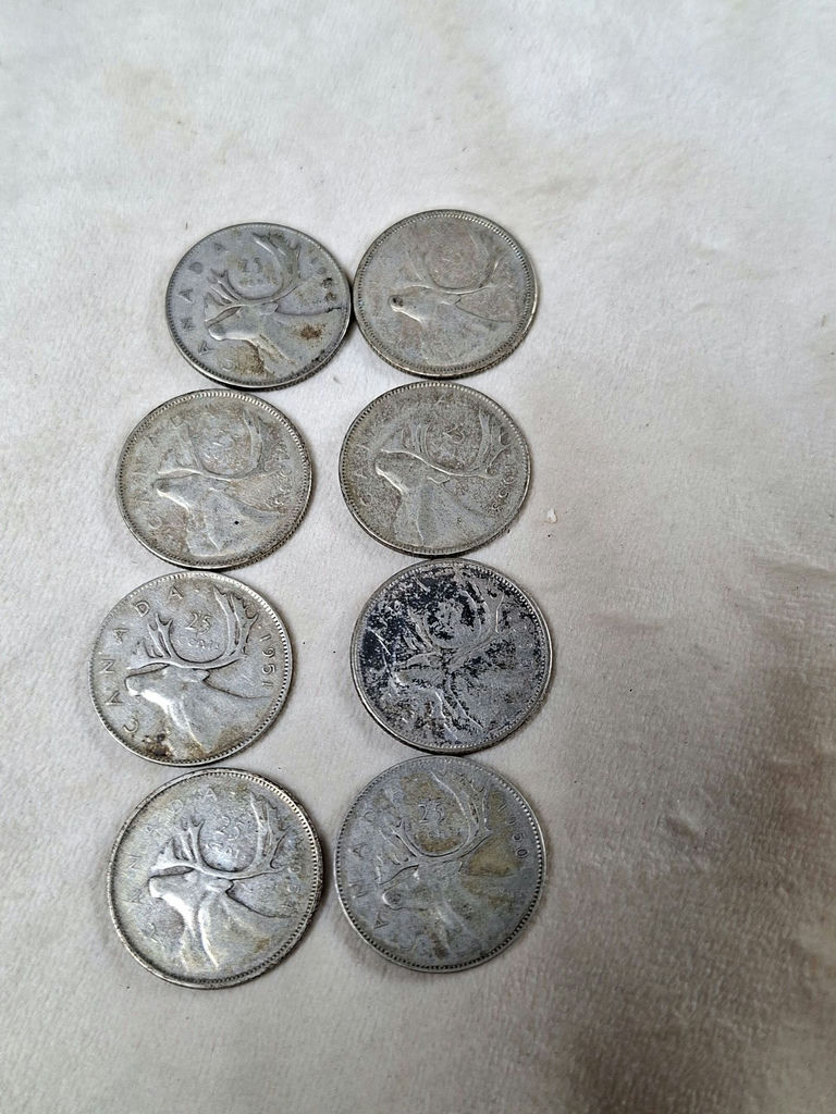 Eight CANADIAN SILVER QUARTERS from The 50s ($2 In Face Value) - image 3 of 6