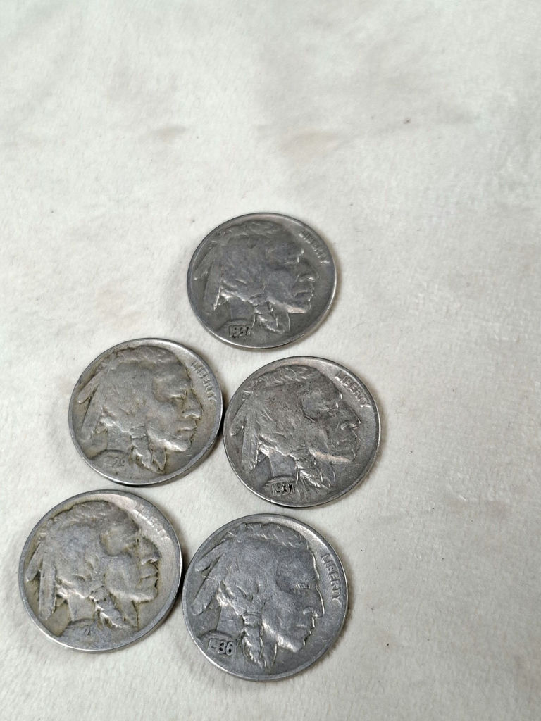FIVE OLD USA BUFFALO NICKELS - image 2 of 2