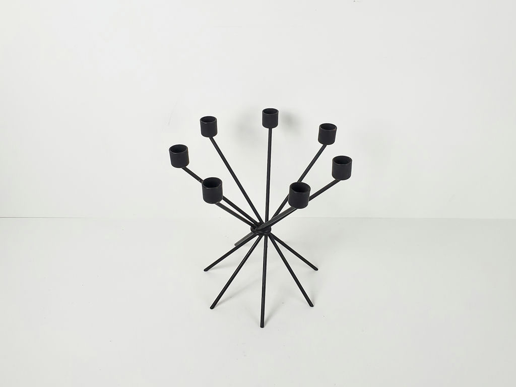 Industrial 6 Armed Black Steel Starburst Candelabra Candle Holder - image 1 of 9