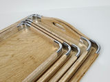 Vintage Mid-Century Wooden Nesting Serving Trays with Chrome Edges - 5 Piece Set - thumbnail 6 of 12