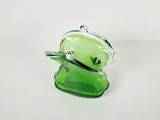 Vintage Murano Style Green Hand Blown Glass Handbag Purse Vase Clear Handles - thumbnail 2 of 7