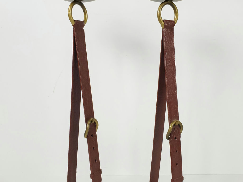 Vintage Brass Belt Buckle Candlestick Holders Equestrian Stirrup Style Pair - image 3 of 8