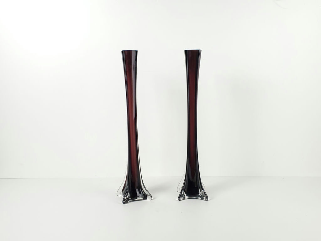 Vintage Amethyst Eiffel Tower Glass Vases - Pair - image 1 of 10