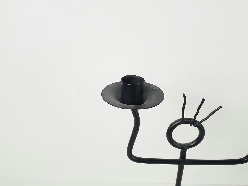 Vintage Memphis Postmodern Black Metal Stick Figure Taper Candle Holder - image 5 of 7