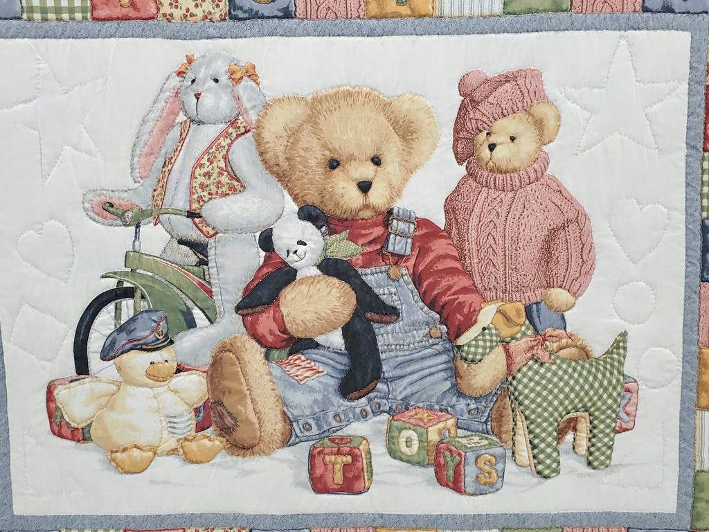 Vintage Teddy Bear Nursery Toy Box Quilt Stretched Frame Wall Art - image 7 of 13