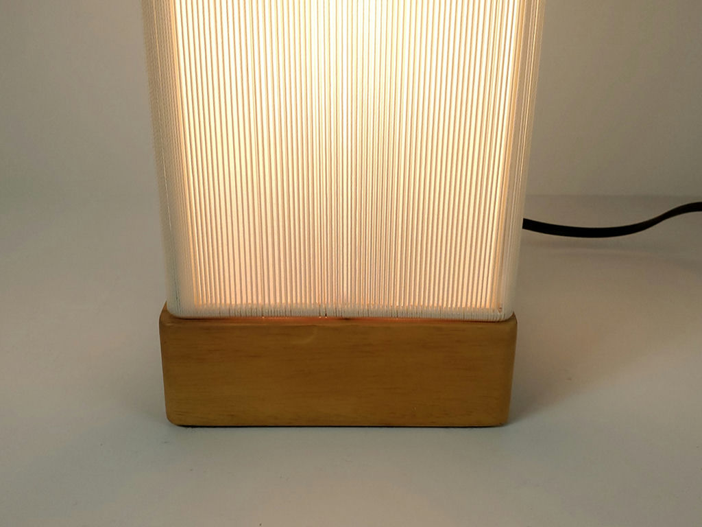 Minimalist Ribbed White Cord Cylinder Table Lamp Wood Base - image 5 of 9