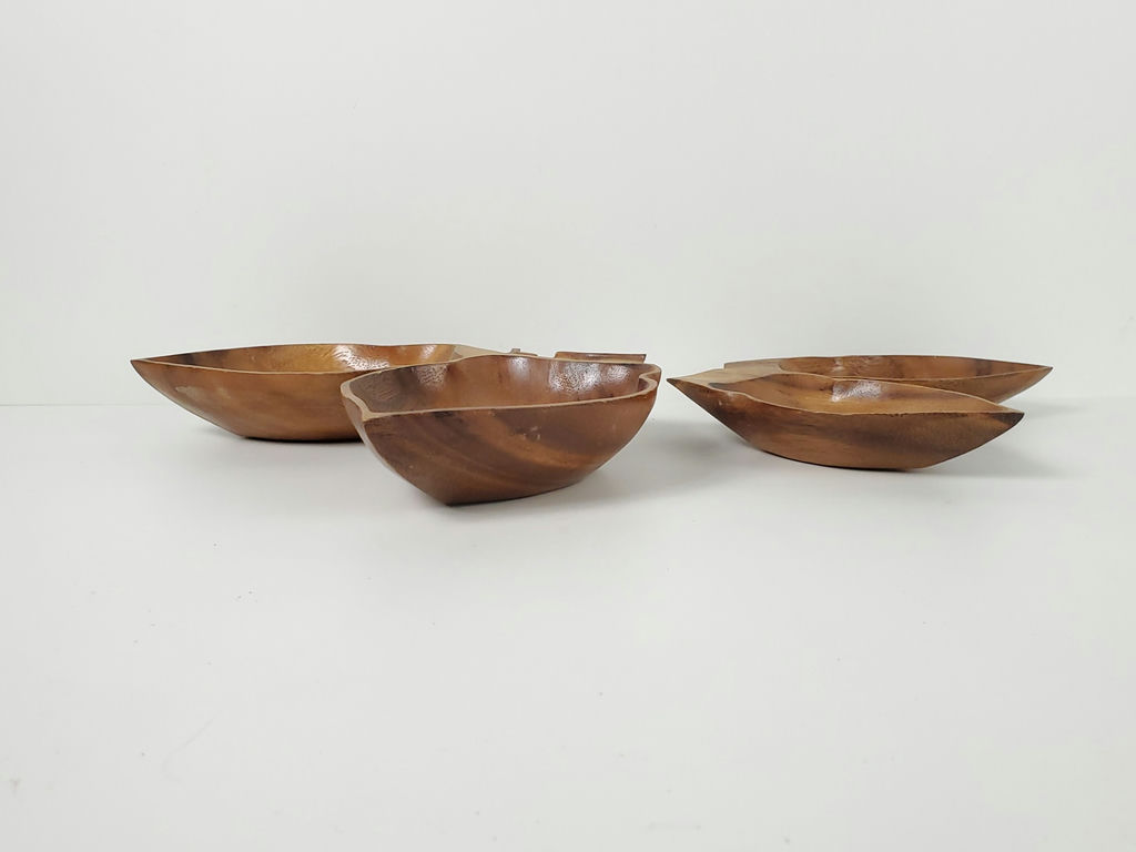 Vintage Mid-Century Monkey Pod Coconut Wood Leaf Serving Bowls - Set of 4 - image 2 of 9