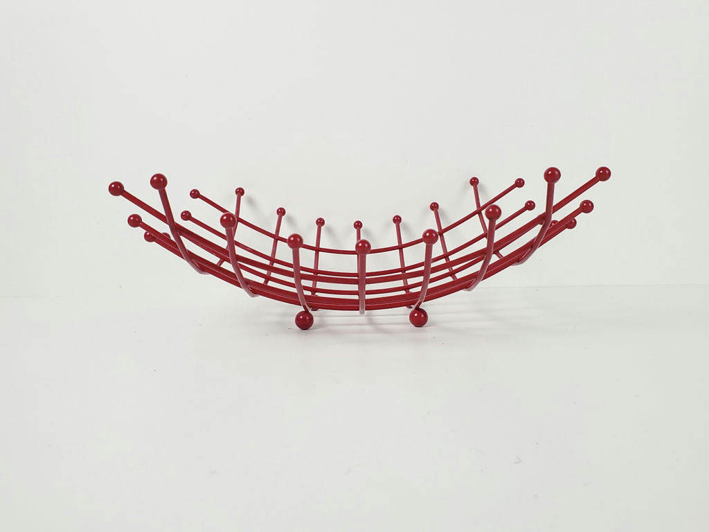Vintage IKEA Red Wire Atomic Metal Fruit Basket Bowl with Ball Feet - image 2 of 7
