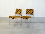 Pair of Vintage Mid-Century Striped Chrome Dining Chairs - thumbnail 2 of 10
