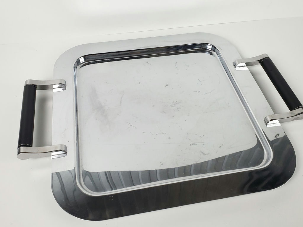 Torre & Tagus Chrome Serving Platter with Black Leather Handles - image 5 of 10