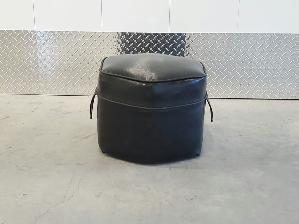 Vintage Mid-Century Hexagonal Black Vinyl Ottoman Footstool - image 1 of 9
