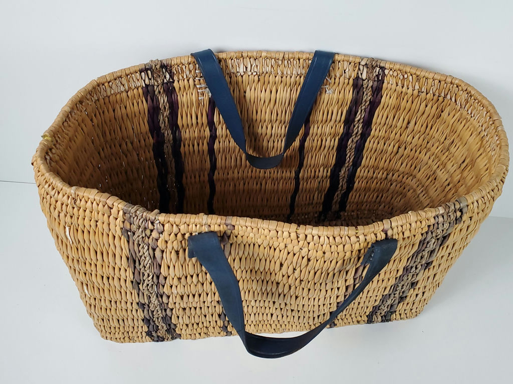 Boho Woven Straw Wicker Market Tote Bag Leather Handles Picnic Basket - image 6 of 9