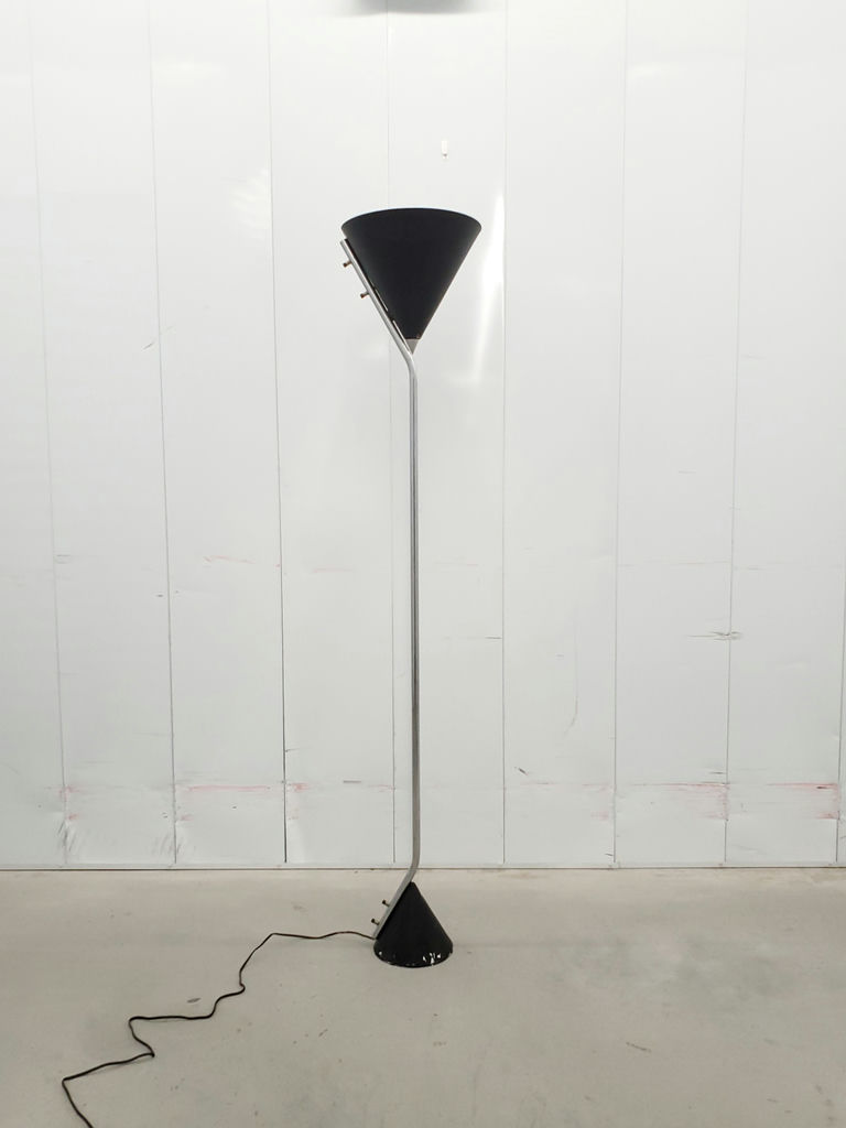 Vintage Robert Sonneman Matte Black Metal Cone Torchiere Floor Lamp - image 1 of 12