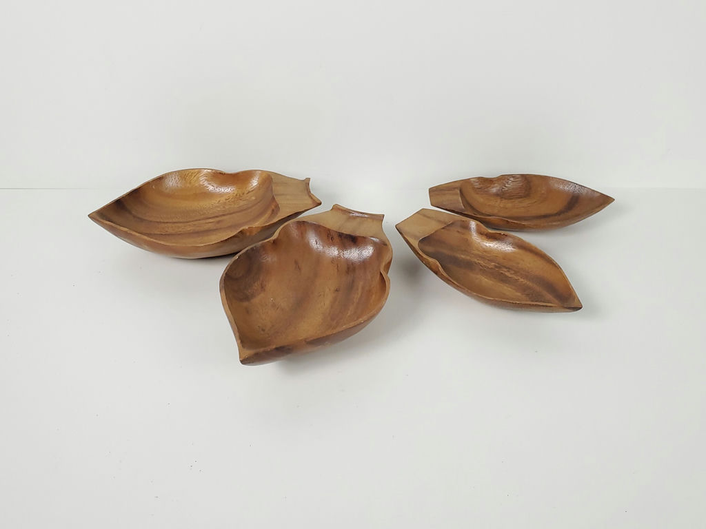 Vintage Mid-Century Monkey Pod Coconut Wood Leaf Serving Bowls - Set of 4 - image 1 of 9