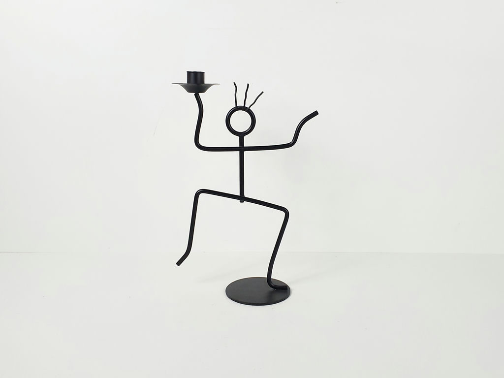 Vintage Memphis Postmodern Black Metal Stick Figure Taper Candle Holder - image 1 of 7