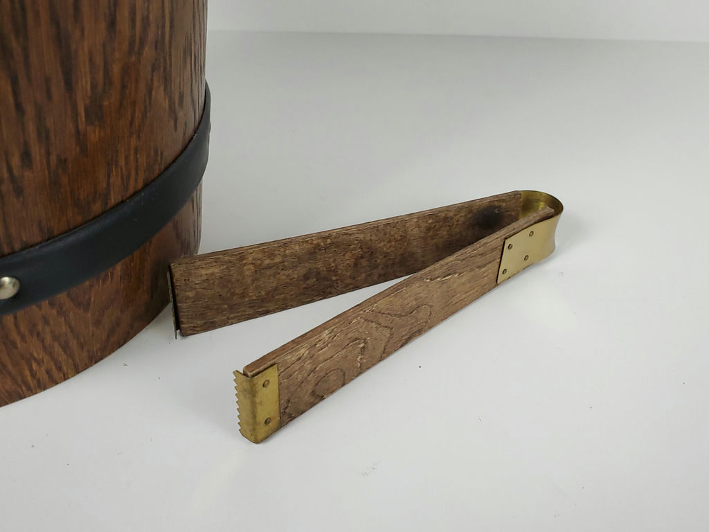 Vintage KMC Japan Solid Wood Barrel Ice Bucket with Leather Accents - image 6 of 10